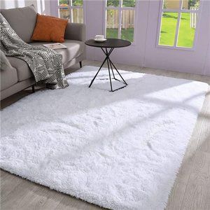 5 x 8 Feet White Area Rug, Indoor Shaggy Faux Fur Rug, Modern Home Decor